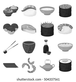 Sushi set icons in monochrome style. Big collection of sushi vector symbol stock illustration