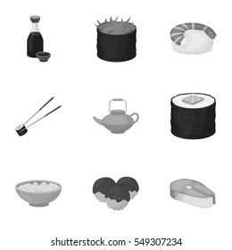 Sushi set icons in monochrome style. Big collection of sushi vector symbol stock illustration