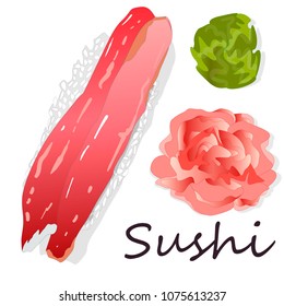 Sushi set  isolated on white. Top view.
