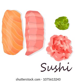 Sushi set  isolated on white. Top view.