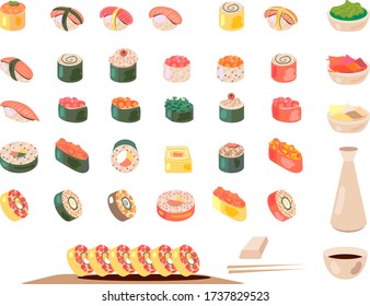 Sushi set isolated on white background