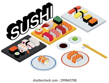 Sushi Set Isometric Restaurant