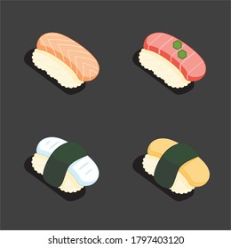 Sushi set japanese and oriental foods vector