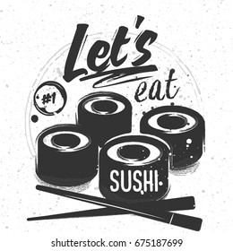 Sushi set with lettering on a white background - Let's Eat Sushi