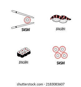 Sushi set, minimalistic logo for your company. In hand style. Japanese restaurants and cafes.
