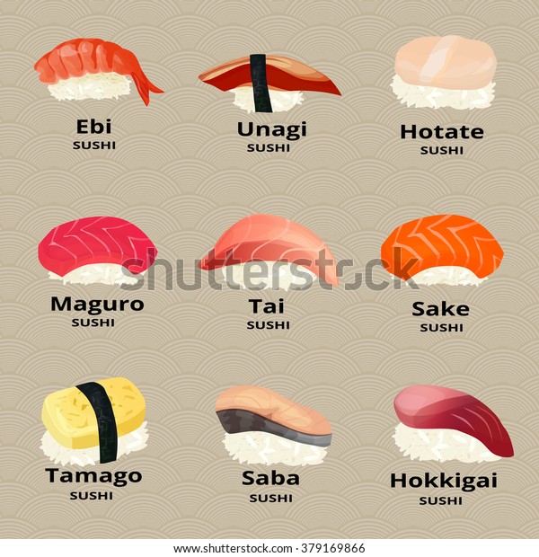 Sushi Set Names Stock Vector (Royalty Free) 379169866