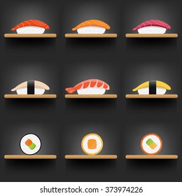 Sushi set on background. Vector illustration