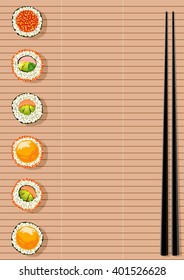 Sushi  set on a mat, background, vector illustration