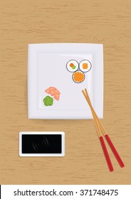 Sushi set on plate. Vector illustration