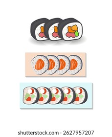 Conjunto de sushi sobre fondo blanco