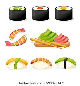 Sushi set on a white background. Sushi menu