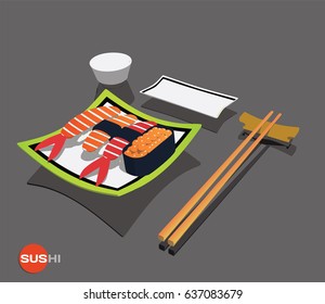 Sushi set with plate and souse
