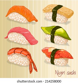 Sushi set with a pretty tasty vector nigiri sushi.