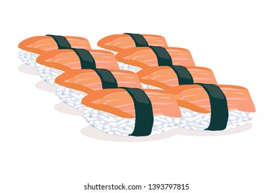 Sushi set raw salmon sushi vector isolated on white background