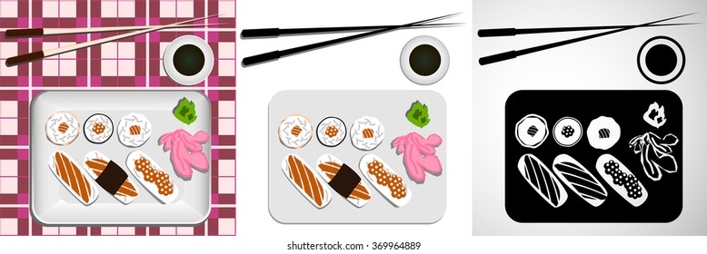 Sushi set: realistic, flat, black