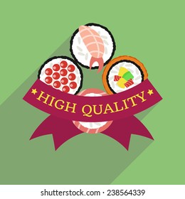 Sushi set with ribbon. Vector illustration