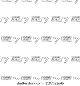 sushi set seamless pattern isolated on white background