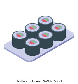 Sushi set standing on a plate isometric icon, great design for any purposes