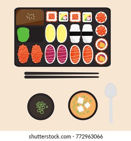 Sushi set with tofu soup