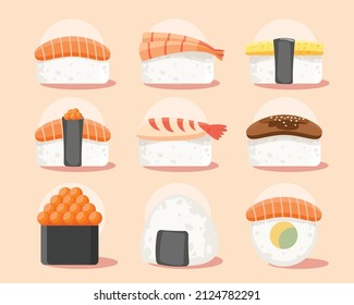 Sushi set , Traditional Japanese Sushi Rolls, Vector