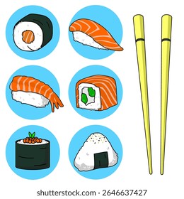 Sushi set vector illustration. flat design concept .suitable for icon restaurant japanese food,sticker,etc