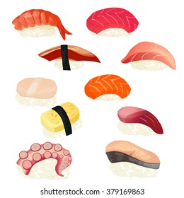 sushi set, vector illustration, isolated on white 