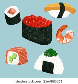 sushi set vector illustration. japanese sushi. japanese food