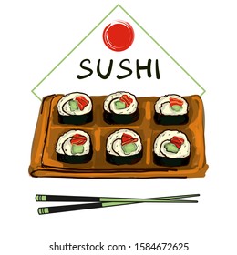 Sushi set vector image. Japanese delicious food.