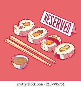 Sushi is shaped like a number vector illustration. Restaurant, brand, food design concept.