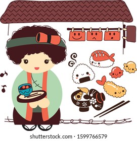 sushi shop cartoon doodle vector