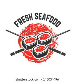Sushi shop emblem template. Design element for logo, label, sign, poster. Vector illustration