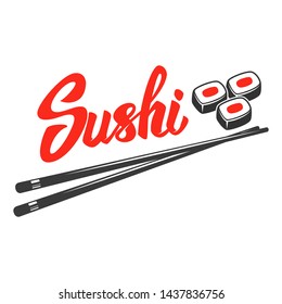 Sushi shop emblem template. Design element for logo, label, sign, poster. Vector illustration