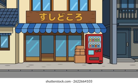 Sushi Shop in Japanese Street Landscape