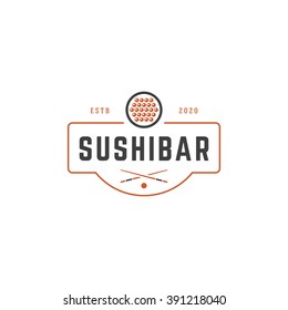 Sushi Shop Logo Template. Vector object and Icons for Sushi Labels or Badges,  Japanese Food Logos Design, Emblems Graphics. Sushi Roll Silhouette, Japan Restaurant Logo.