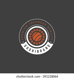 Sushi Shop Logo Template. Objeto de vetor e ícones para rótulos ou emblemas de Sushi, Design de logotipos de comida japonesa, Emblems Graphics. Sushi Roll Silhueta, Japão Restaurante logotipo.