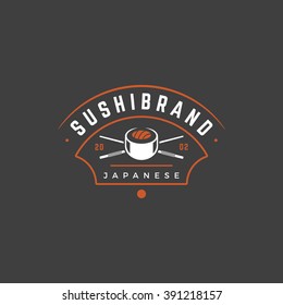 Sushi Shop Logo Template. Vector object and Icons for Sushi Labels or Badges,  Japanese Food Logos Design, Emblems Graphics. Sushi Roll Silhouette, Japan Restaurant Logo.