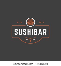 Sushi Shop Logo Template. Vector object and Icons for Labels or Badges, Japanese Food Emblem Graphics. 