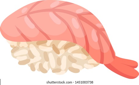 Sushi with shrimp. Vector illustration on white background.