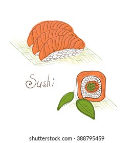 Sushi. Sketch, Doodle.