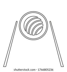 Sushi. Slice of roll with salmon and sticks. Vector icon, outline