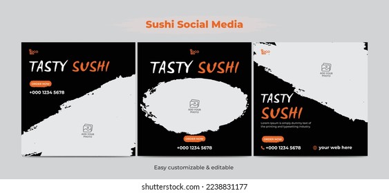 Sushi social media post template tasty food square social banner design