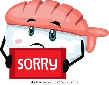 Sushi with sorry sign, illustration, vector on white background.