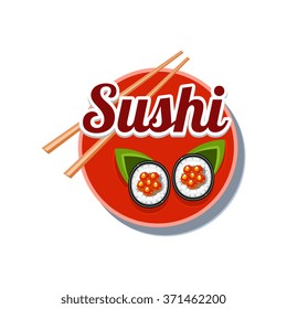 Sushi Sticker. Colourful Vector Illustration isolated on white Background
