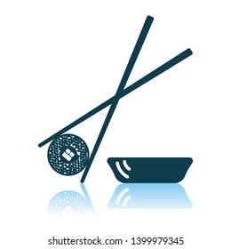 Sushi Con Ícono De Palos. Diseño de reflexión de sombra. Ilustración vectorial.