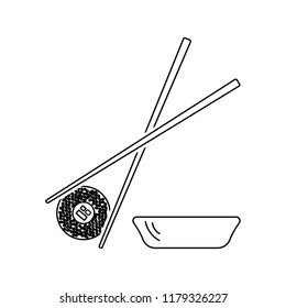 Sushi with sticks icon. Thin line design. Vector illustration.