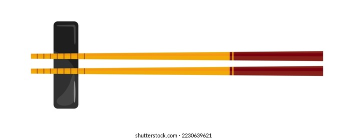 Sushi sticks on black ceramic stand. Asian kitchen accessories. Bamboo Traditional Chinese, Japanese chopsticks. Flat vector illustration isolated on white for poster, logo for cafe, shops, menu