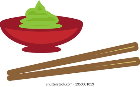 Sushi sticks and a plate of wasabi color icon for websites or applications.