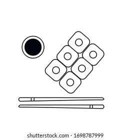 sushi, sushi sticks and soy sauce. Vector graphics