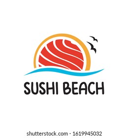 sushi with sun and wave icon for food logo design
