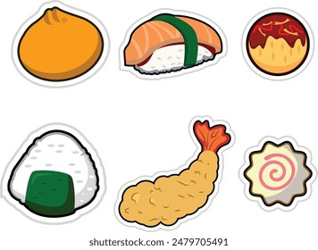 sushi, takoyaki, onigiri, tempura, japanese food patch sticker pack